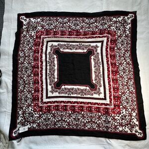 Talbots Black and Red Ornate Scarf with Silk